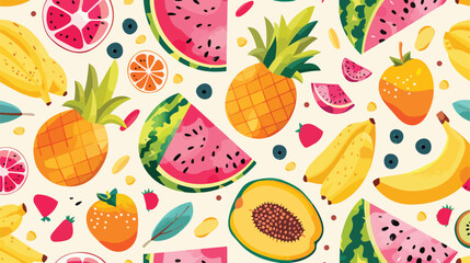Vector tropical fruit background with pineapple man - obrazy, fototapety, plakaty
