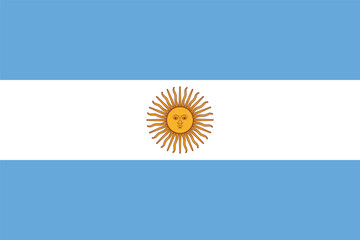 Flag of Argentina. Argentine blue and white flag with the image of the sun. State symbol of the Argentine Republic. Isolated vector illustration.
