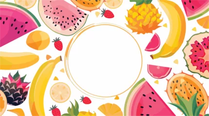 Fotobehang Vector tropical fruit circle background with durian © Quintessa