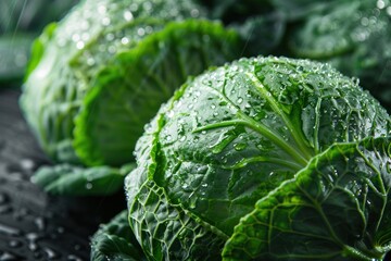 Fresh cabbage vegetables with water drops over it