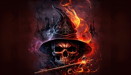 Dark wizard hat and skull Generate AI