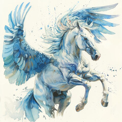 A watercolor depiction of a Pegasus the mythical winged horse