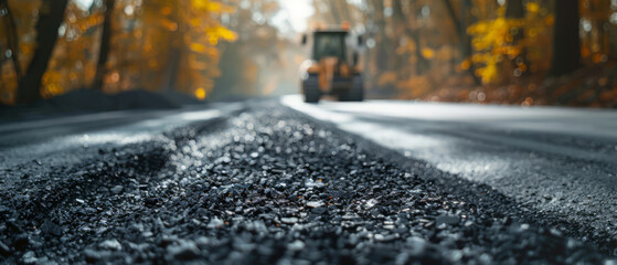 Eco-friendly road materials that clean the air, road construction blurred in the background