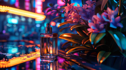 Luxury fragrance, vibrant urban night, city lights and energy, photorealistic - obrazy, fototapety, plakaty