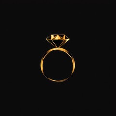 A minimalist image of a radiant gold ring topped with a sparkling diamond against a stark black background, symbolizing luxury and eternal commitment