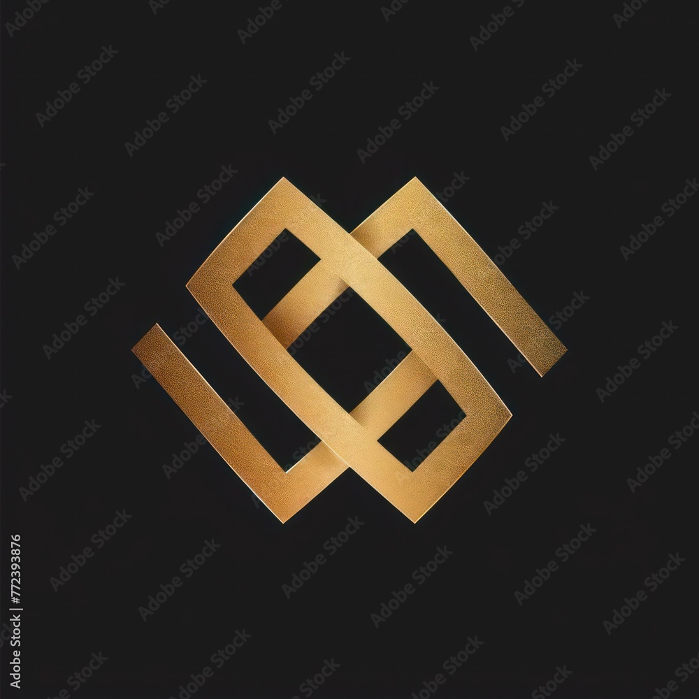 Poster golden geometric shape consisting of squares and lines intertwined, creating an abstract artistic de