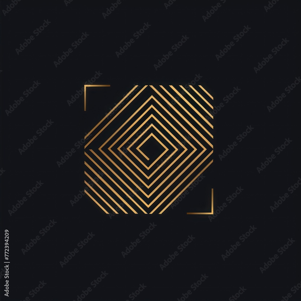 Poster This image showcases a series of concentric golden diamond shapes with a geometric pattern against a stark black background, creating a striking visual contrast