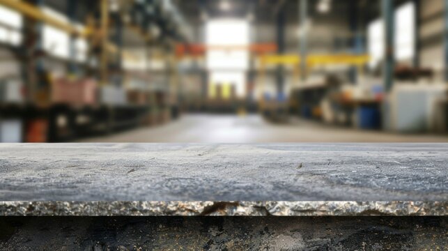 Stone table top with copy space. Industrial area background