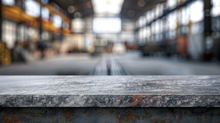 Stone table top with copy space. Industrial area background