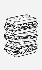 Sandwich Fast Food isolated coloring page line art for kids