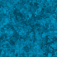 Denim blue camouflage seamless pattern. Urban military digital pixel style.