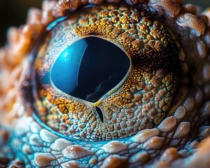 The complex anatomy of an octopus is highlighted in an extreme close-up of its eye, revealing the mesmerizing texture and suction cups of its skin. - obrazy, fototapety, plakaty