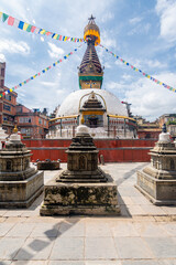 nepalese style stupa at kathmandu street - obrazy, fototapety, plakaty