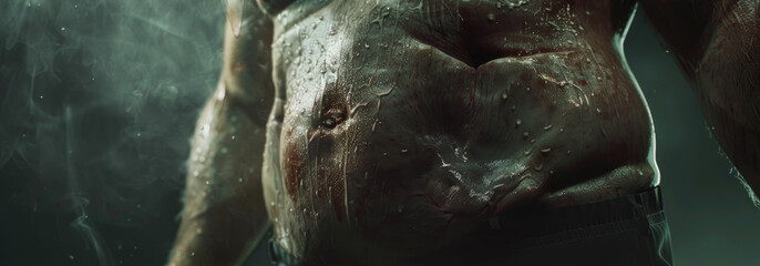 Hyperrealistic scifi examination of belly fat, closeup with moody atmospheric lighting - obrazy, fototapety, plakaty
