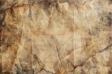 Old rough antique parchment paper texture background with distressed vintage stains, worn torn edges