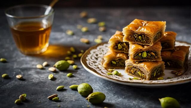 sweet baklava with nuts in a plate delicious