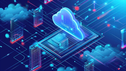 Cloud computing. Cloud storage technology concept background. Data transfer.