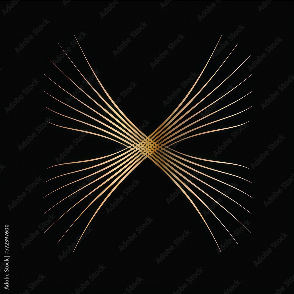 Poster this image features a striking symmetrical pattern formed by golden lines radiating from a central p