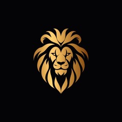 Obraz premium An artistic interpretation of a fierce lion's head depicted in striking gold tones against a deep black background, symbolizing power and nobility
