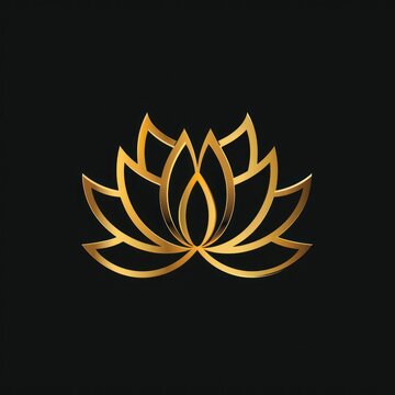 A stunning image of a golden lotus flower elegantly designed, shining brightly against a deep black backdrop This picture exemplifies purity, enlightenment, and rebirth