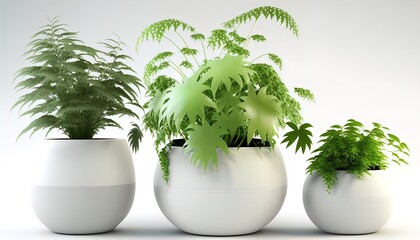 fresh ornamental plants in white round pots Generate AI
