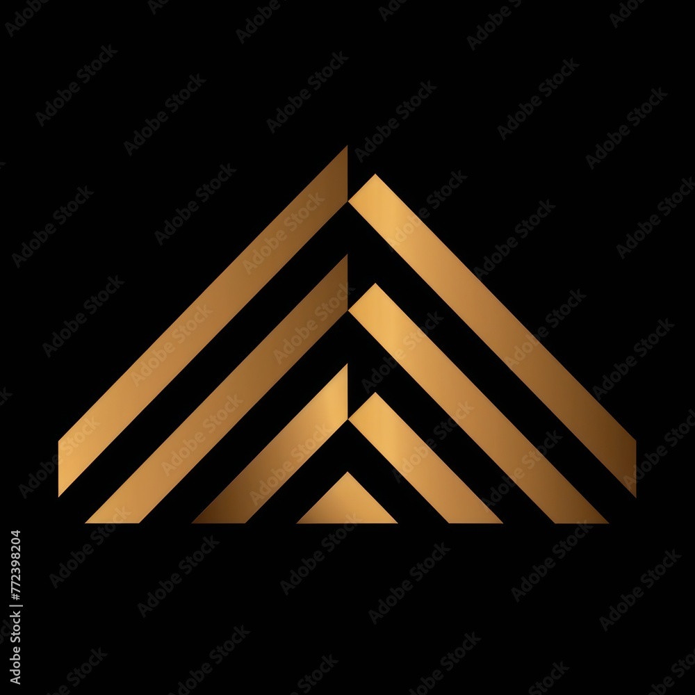 Poster a striking symmetrical logo composed of metallic golden bars creating a sense of luxury and sophisti