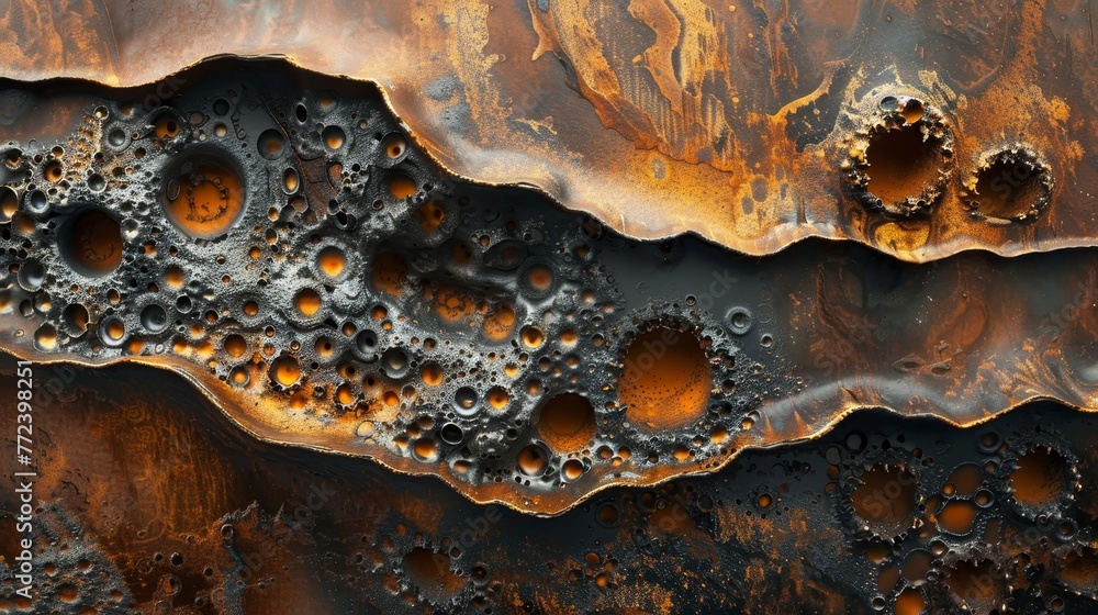 Poster the image is a close up of a rocky surface with many small holes. the holes are scattered throughout
