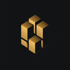 Obraz premium A striking golden geometric figure stands out against a stark black background, casting shadows & reflections offering a sense of depth and complexity