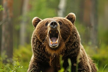 Fototapeta premium Roaring bear in the forest