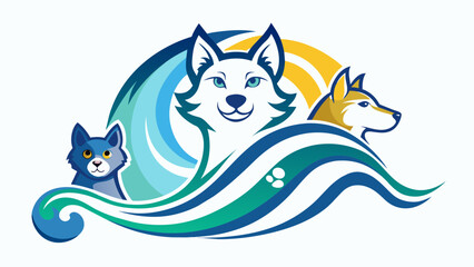 cat--dog-and-waves-logo vector illustration 