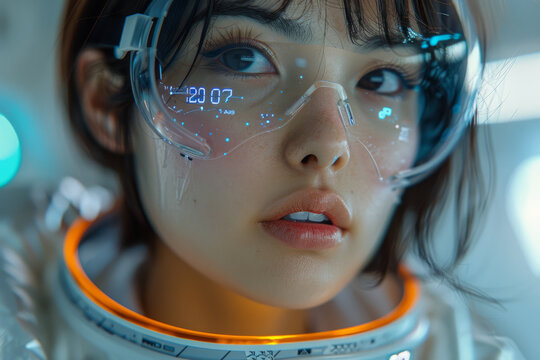 Retrato de mujer astronauta cient&iacute;fica.