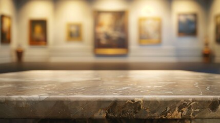 Stone table top with copy space. Art gallery background