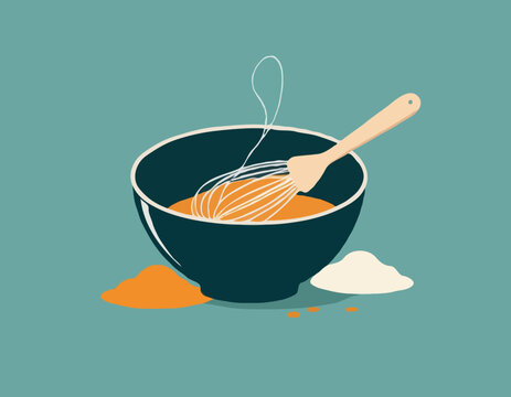 mixing bowl with whisk, orange batter clip art preview