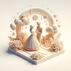3d flat icon as Capturing the intricate details of the wedding invitation Close-up shots showcasing the intricate design elements of wedding invitations in wedding theme with isolated white background
