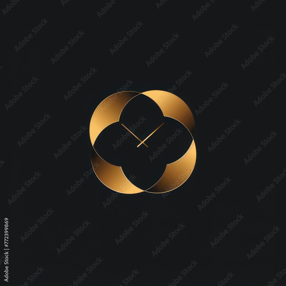 Poster a modern minimalistic design featuring a golden geometric clover shape with a subtle clock face at i