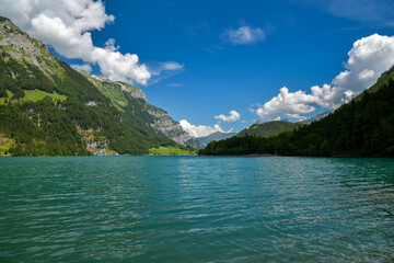 Fototapeta na wymiar Beautiful Klontalersee lake in Switzerland