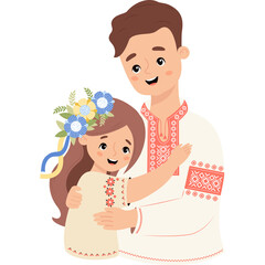 Ukrainian man father and daughter in traditional clothes