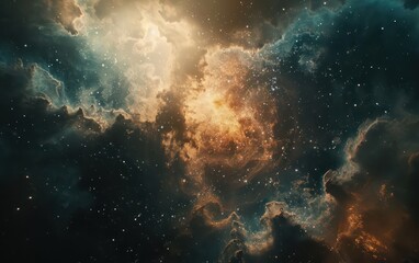 This captivating high-resolution image showcases a breathtaking view of cosmic clouds and star fields, illustrating the vastness and beauty of the universe - obrazy, fototapety, plakaty