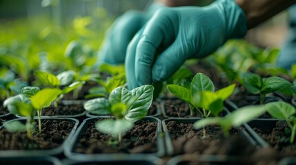 Close-up shot of picking fresh and green lettuce by hand