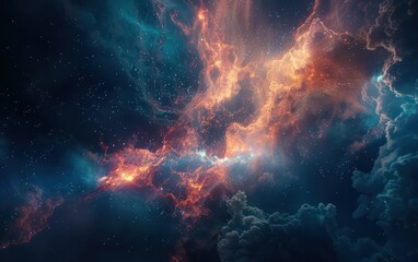 This image captures the beauty of celestial clouds intertwined with vibrant star-forming regions in the vast expanse of space, evoking a sense of wonder