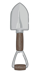 Doodle of camping shovel. Clipart of outdoor travel equipment, hiking tool. Cartoon vector illustration isolated on white.