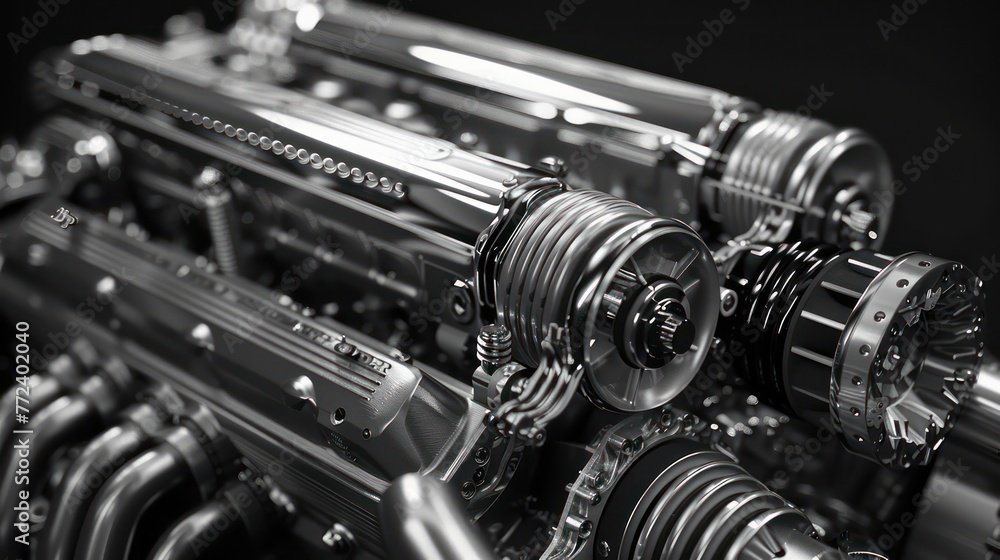 Poster an intricate and detailed image showcasing the complex machinery of an engine with a focus on gear, 