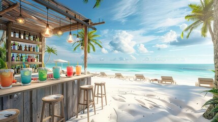 Cocktail bar on the beach with cocktails