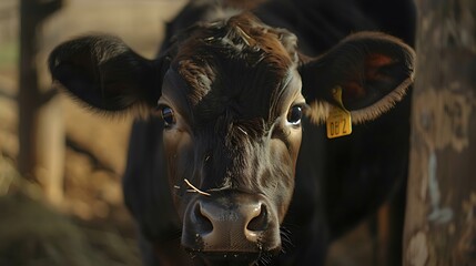 Curious cow looking to the camera at cattle farm