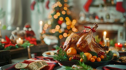 Stuffed turkey holiday meal - obrazy, fototapety, plakaty