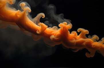 Vivid tangerine tendrils of smoke floating and curling