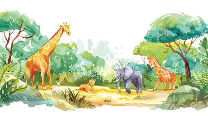 Watercolor Illustration Safari Animal banner background - obrazy, fototapety, plakaty