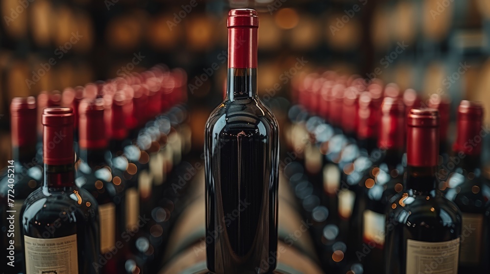 Poster a group of wine bottles arranged on a table