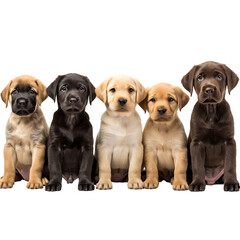 group of puppies isolated on transparent background
