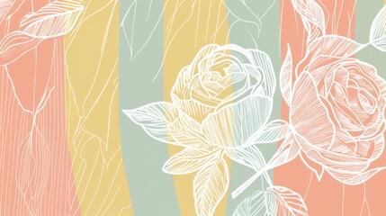  A colorful drawing of a rose on a multicolored striped backdrop, featuring a central diagonal line
